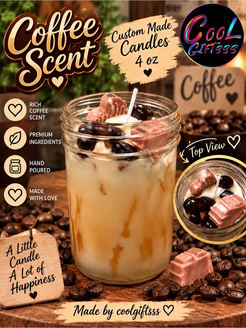 Handmade Coffee Scented Candle | 4 oz Coffee Candle Coffee Lover Gift 4onz